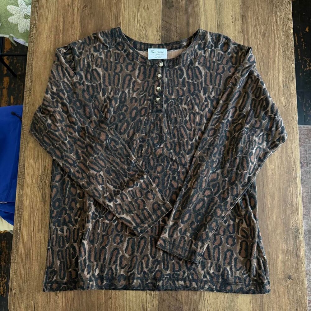 Westbound leopard print thick Henley long sleeve shirt